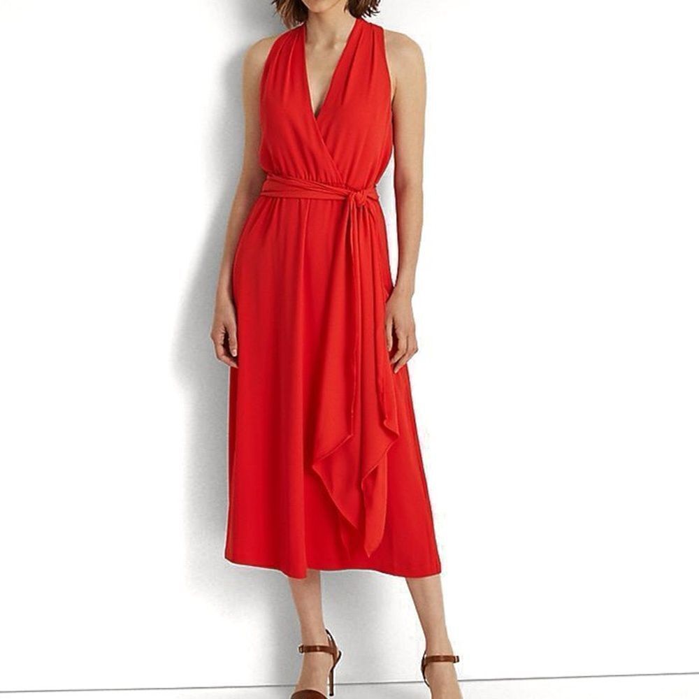 Ralph Lauren Black Label Vibrant Red Wrap Midi Dress